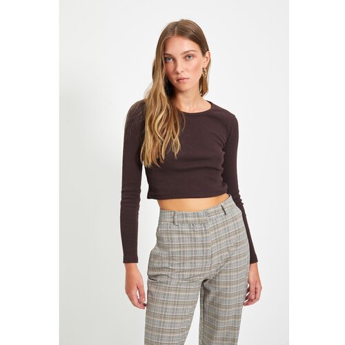 Trendyol Brown-Beige 2-Pack Crop Knitted Blouse Slike