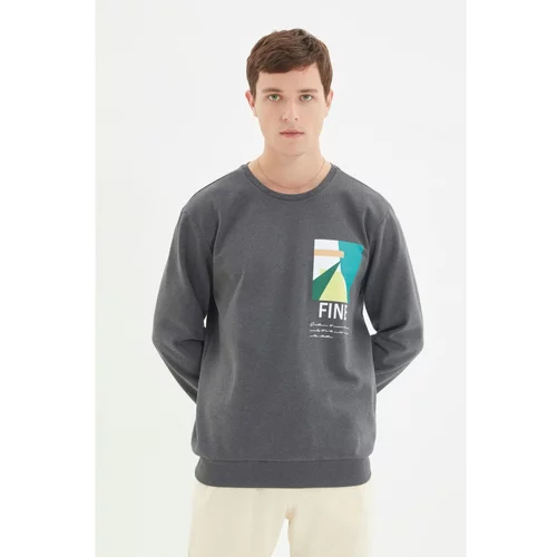Trendyol Anthracite Men Regular Fit Crew Neck Long Sleeve Printed Sweatshirt