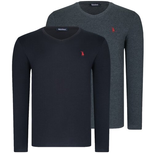 Dewberry DUAL SET T8587 V COLLAR MEN'S SWEATSHIRT-ANTHRACITIS-BLACK Cijene