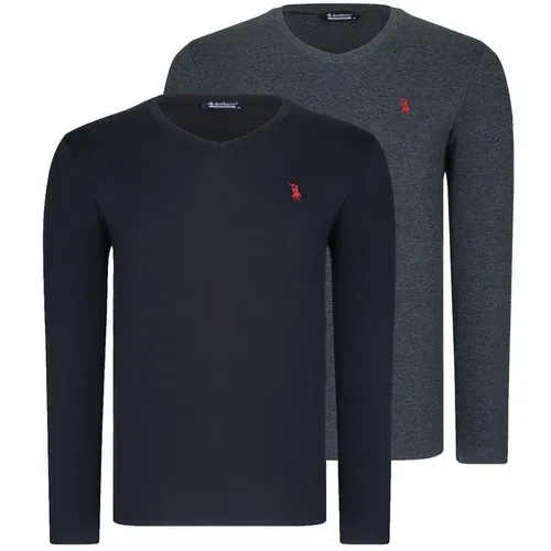 Dewberry DUAL SET T8587 V COLLAR MEN'S SWEATSHIRT-ANTHRACITIS-BLACK