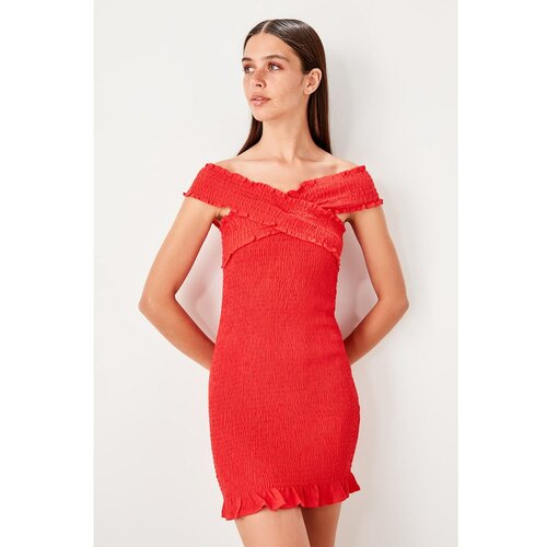 Trendyol Pomegranate Blossom Carmen Collar ruffle Detailed dress Slike
