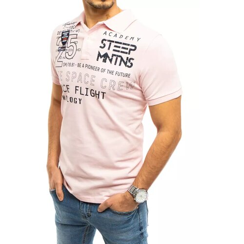 DStreet Men's polo shirt with print, pink PX0466 Slike