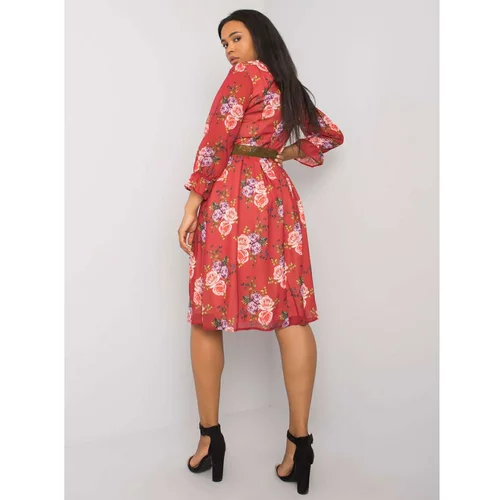 Fashion Hunters Plus size burgundy dress with floral patterns