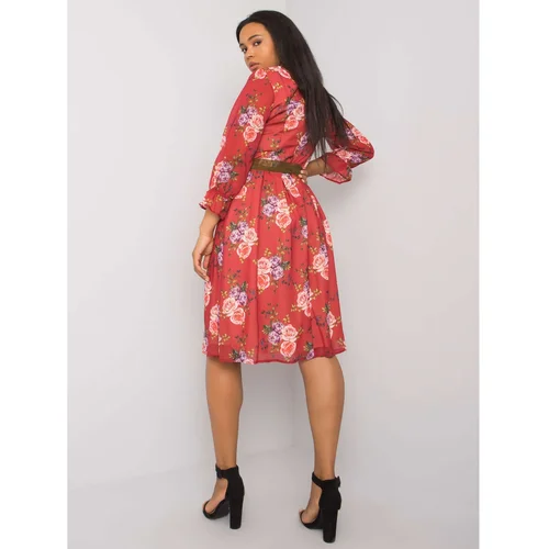 Fashionhunters Plus size burgundy dress with floral patterns