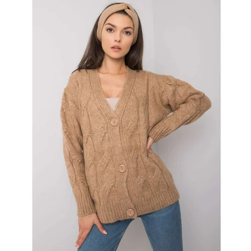 Fashion Hunters RUE PARIS Dark beige knitted sweater with pigtails