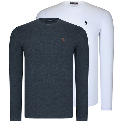 Dewberry DUAL SET T8588 ROUND COLLAR MEN'S SWEATSHIRT-WHITE-ANTHRACIC Cijene