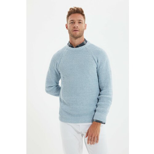 Trendyol Svijetloplavi muški džemper regularnog kroja s muškim vratima Slike