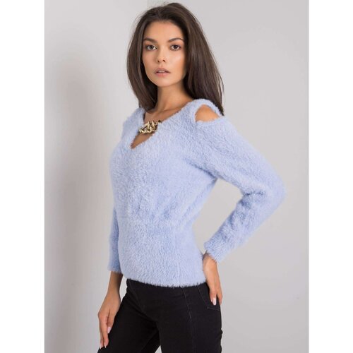 Fashion Hunters RUE PARIS Light blue sweater with a triangular neckline Slike