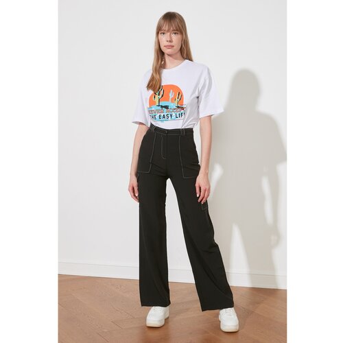 Trendyol Black Contrast Stitch Detail Cargo Trousers Slike