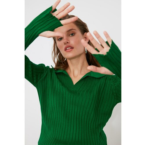 Trendyol Manžeta sa zelenim rukavima detalj Polo ovratnik Pleteni džemper zelena Slike