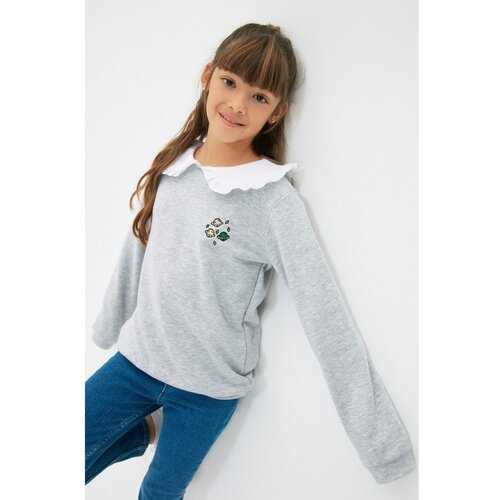 Trendyol Gray Collar Detailed Embroidered Girl Knitted Slim Sweatshirt Slike