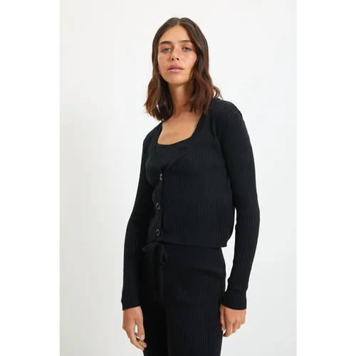 Trendyol Black Ribbed Blouse Cardigan Pants Knitwear Bottom-Top Suit