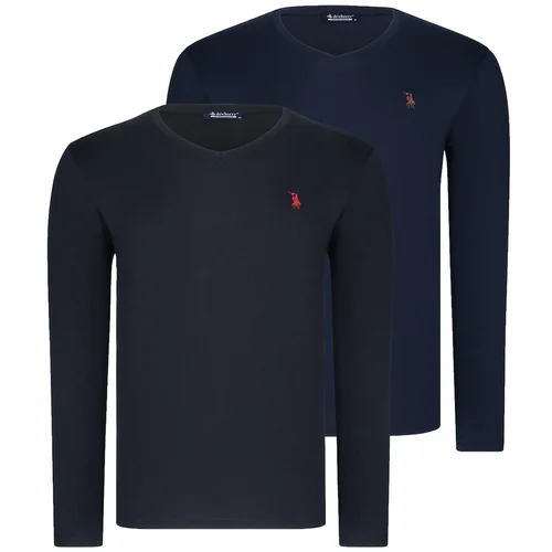 Dewberry DUAL SET T8587 V COLLAR MEN'S SWEATSHIRT-BLACK-LACİVERT