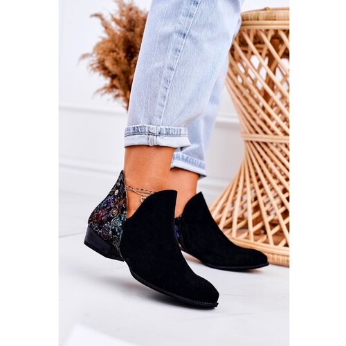 Kesi Women&amp;#039;s Leather Boots Maciejka Black With Flowers 04091-57 Slike