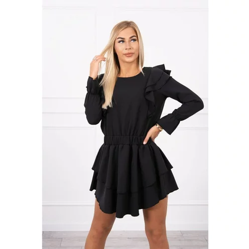 Kesi Dress with vertical flounces black