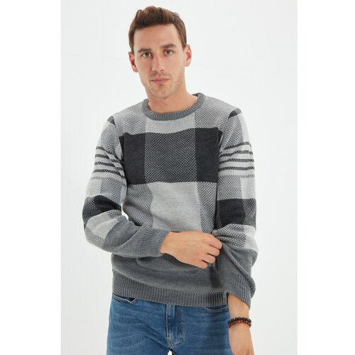 Trendyol Antracitni muški pleteni pleteni džemper s tankim krojem i tankim rukavom Slike