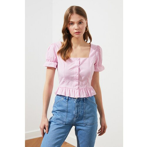Trendyol Ružičasta bluza s gumbima bijela | svijetlo plavo Slike
