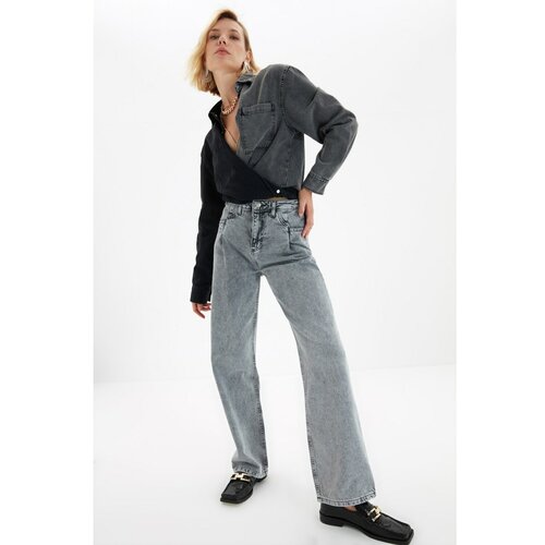 Trendyol Sive džepne traperice s detaljima sa širokim nogama i visokim strukom 90 -ih Slike