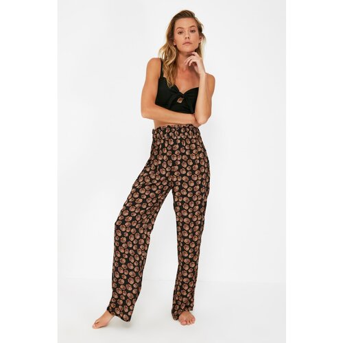 Trendyol Black Sea Shell Patterned Viscose Trousers Slike
