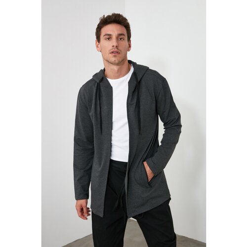 Trendyol Anthracite Men's Hooded Regular Cardigan Cene