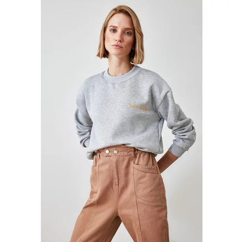 Trendyol Gray Embroidered Basic Knit Raised Sweatshirt