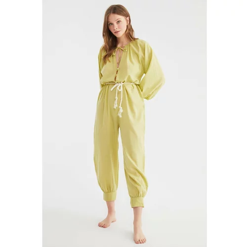 Trendyol Green Rope Belted Button Detailed Voile Jumpsuit