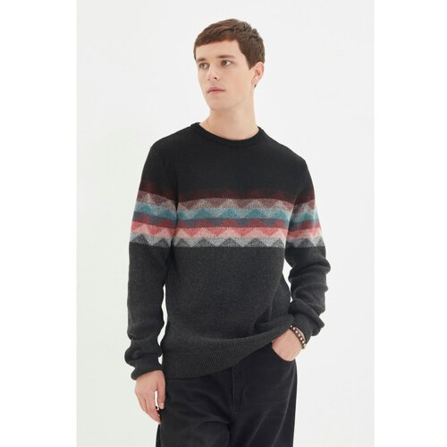 Trendyol Anthracite Men's Crew Neck Slim Fit Knitwear Sweater Slike