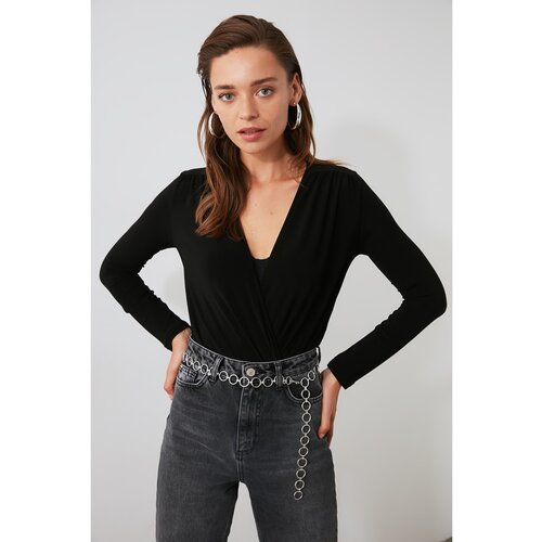 Trendyol Black Double Breasted Collar Knitted Body Slike