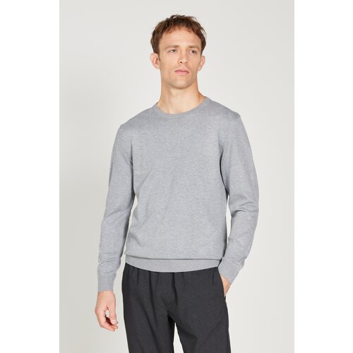 ALTINYILDIZ CLASSICS Men's Gray Melange Standard Fit Regular Fit Crew Neck Knitwear Sweater Cene