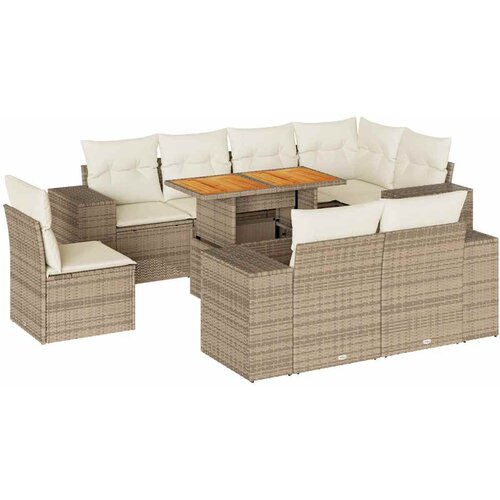 vidaXL 9-dijelni set vrtnih sofa s jastucima bež od poliratana Cijene