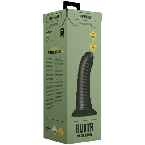 BUTTR Double Ribbed - veliki rebrasti analni čep (crni) - 26 cm Slike