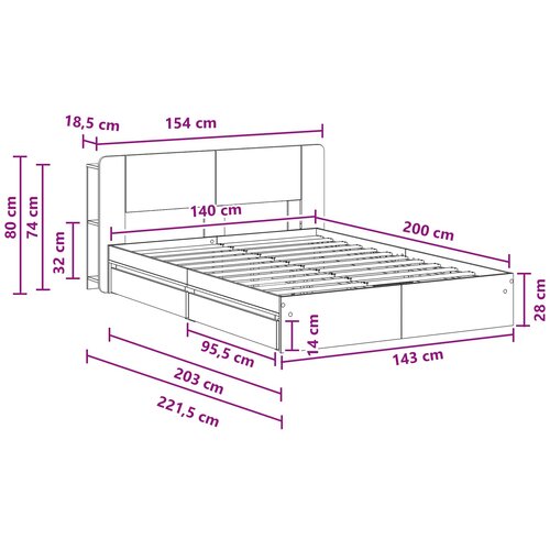  Okvir kreveta s pohranom s ladicama Siva Sonoma 140 x 200 cm Slike