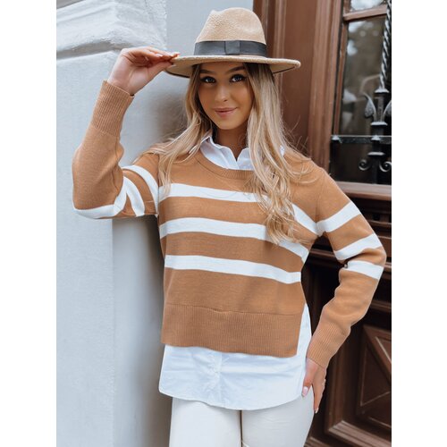 DStreet Sweter damski w paski ASTRIDA kamelowy Slike
