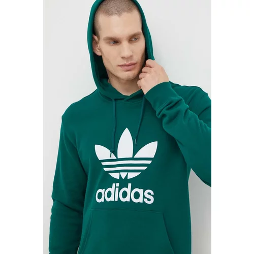 Adidas Pamučna dukserica Adicolor Classics Trefoil za muškarce, boja: zelena, s kapuljačom, s tiskom, IM9407