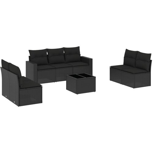  8-dijelni set vrtnih sofa od poliratana s jastucima crni Slike