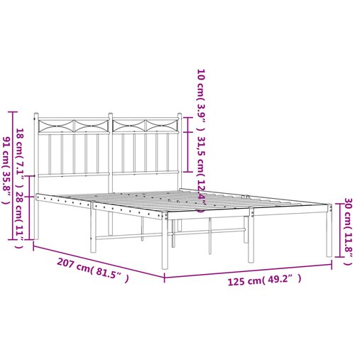  Metalni okvir za krevet s uzglavljem crni 120x200 cm Slike