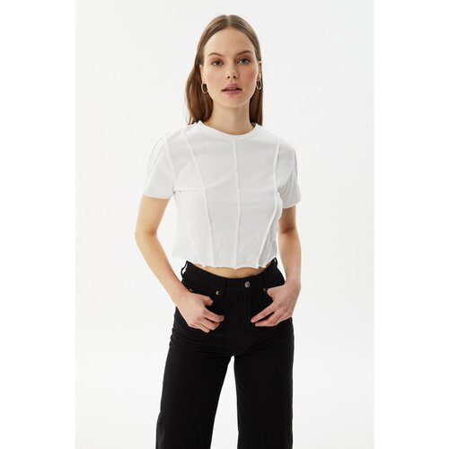 Trendyol White Piping Crop Knitted Blouse Slike