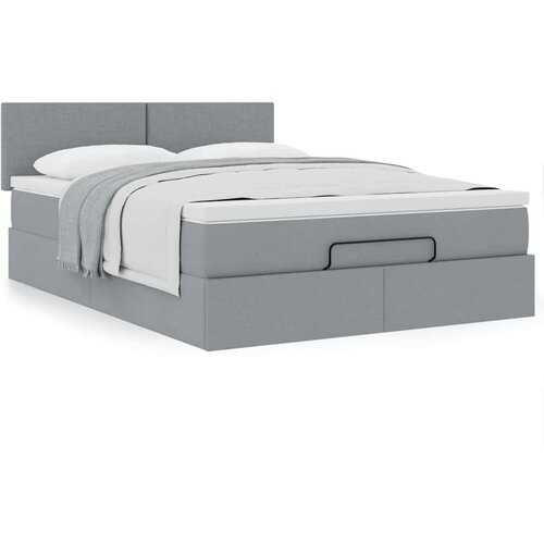 VidaXL Otomanski krevet s madracem svijetlosivi 140x190 cm od tkanine Slike
