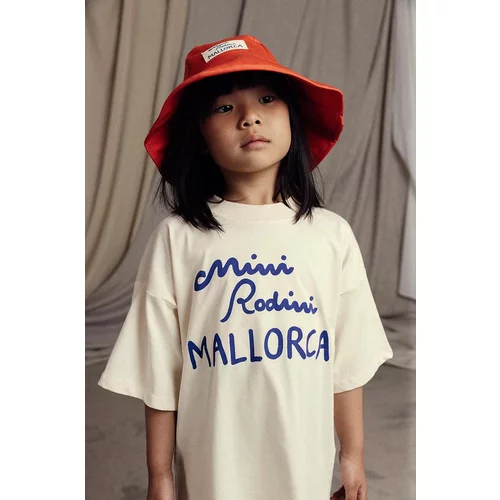 Mini Rodini Dječja pamučna majica kratkih rukava Mallorca boja: bež, s tiskom