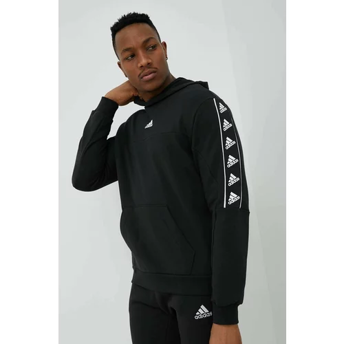 Adidas Bombažen pulover moška, črna barva, s kapuco