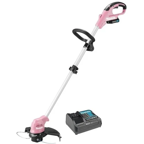 Makita UR100DSAP akumulatorski trimer za travu u rozoj boji s baterijom od 2,0 i Ah punjacem
