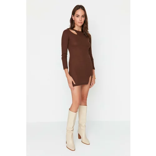 Trendyol Brown Bodycon Ribbed Knitted Mini Dress