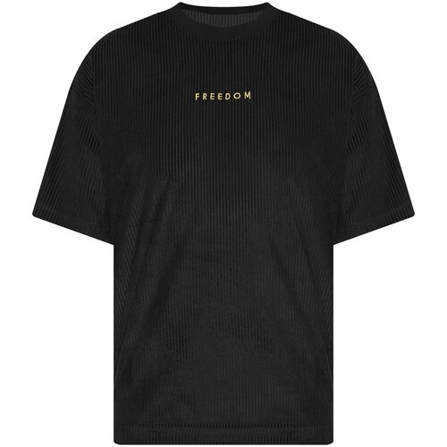 XHAN Black Freedom Embroidered Corduroy Oversized T-shirt 2x4-2-45986-02 Slike