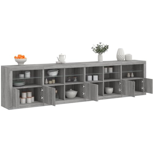  Komoda s LED svjetlima boja sivog hrasta 283x37x67 cm Slike