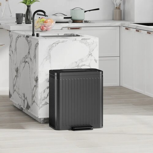  Kanta za kuhinjski otpad 2 x 20 L pretinca učinkovito odvajanje otpada nožna pedala plastika metal crna Slike