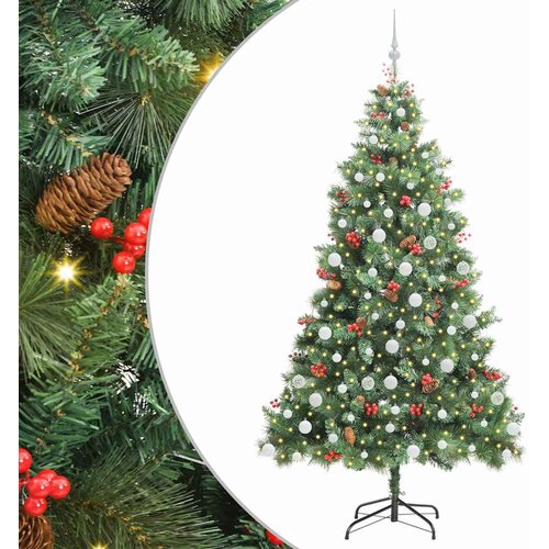 vidaXL Umestno božično drevo z LED lučmi Zelena 210 cm PVC in kovina, (5000067219) Cene