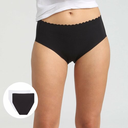 DIM BODY TOUCH HIGH BRIEF 2x - Women's cotton panties with higher waist 2 - black - white Cene