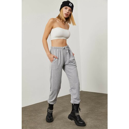 XHAN Women's Gray Sweatpants with Lace-Up Waist Slike
