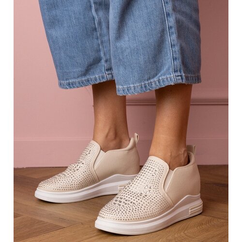 Gemre Beige women&amp;#039;s sneakers with rhinestones on a hidden wedge Jeremi Slike