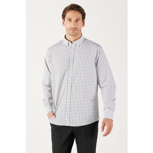 AC&Co / Altınyıldız Classics Men's White-Black Comfort Fit Comfortable Cut Buttoned Collar Cotton Check Shirt. Cene